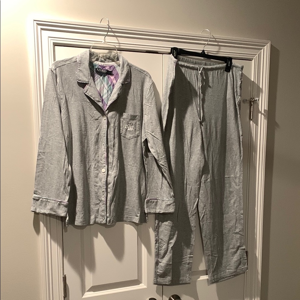 Lauren Ralph Lauren Gray Long Sleeve Pajama Set